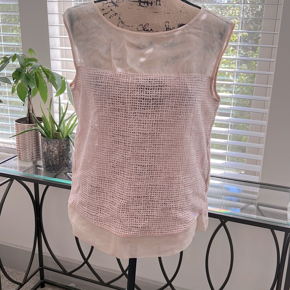 Rebecca Taylor Blush Silk /Mesh Sleeveless Top